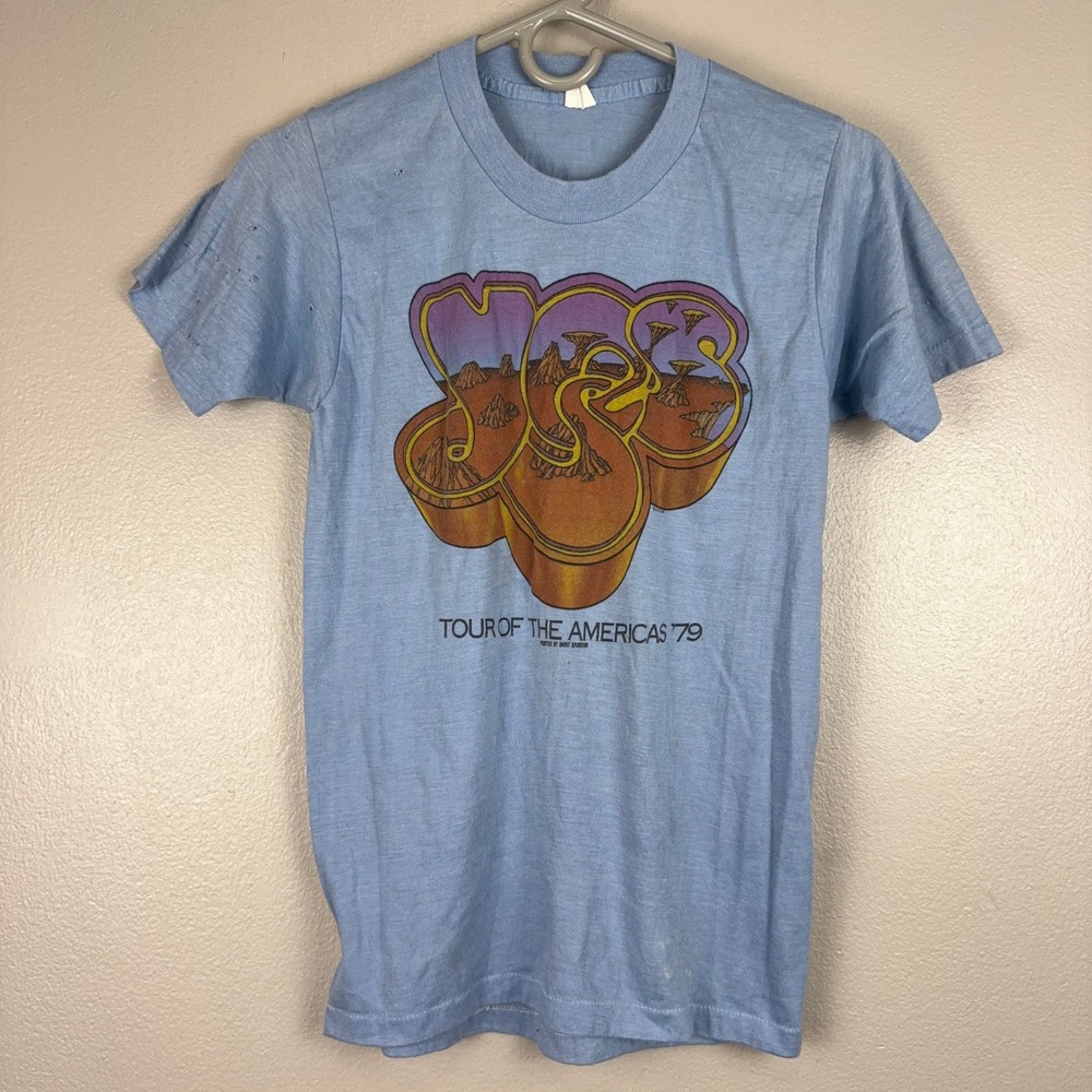 Vintage 1979 Yes Tour of the Americas T Shirt Blue Rock Band Concert Tee Small
